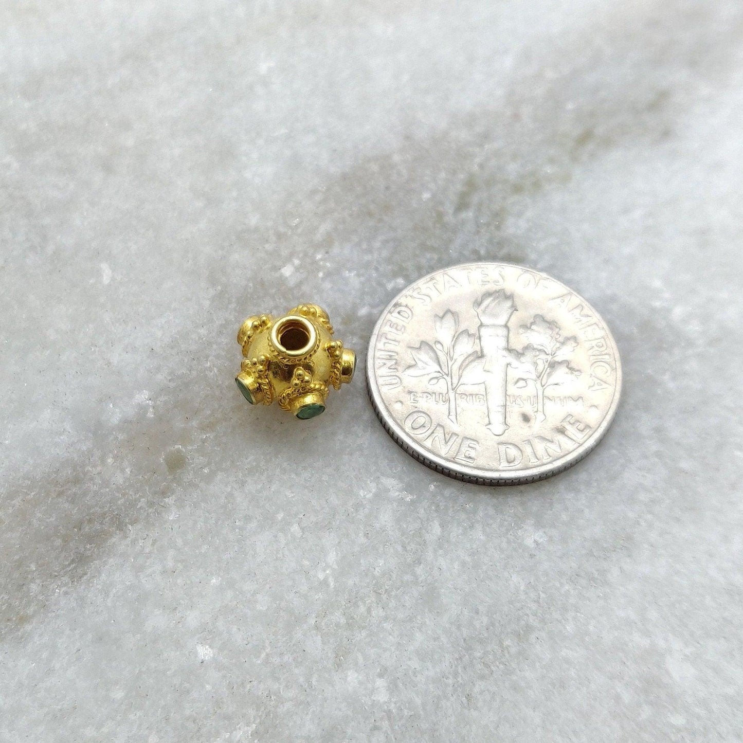 18K Gold Stone Studded Rondelle Beads 7.5mm