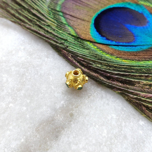 18K Gold Stone Studded Rondelle Beads 7.5mm