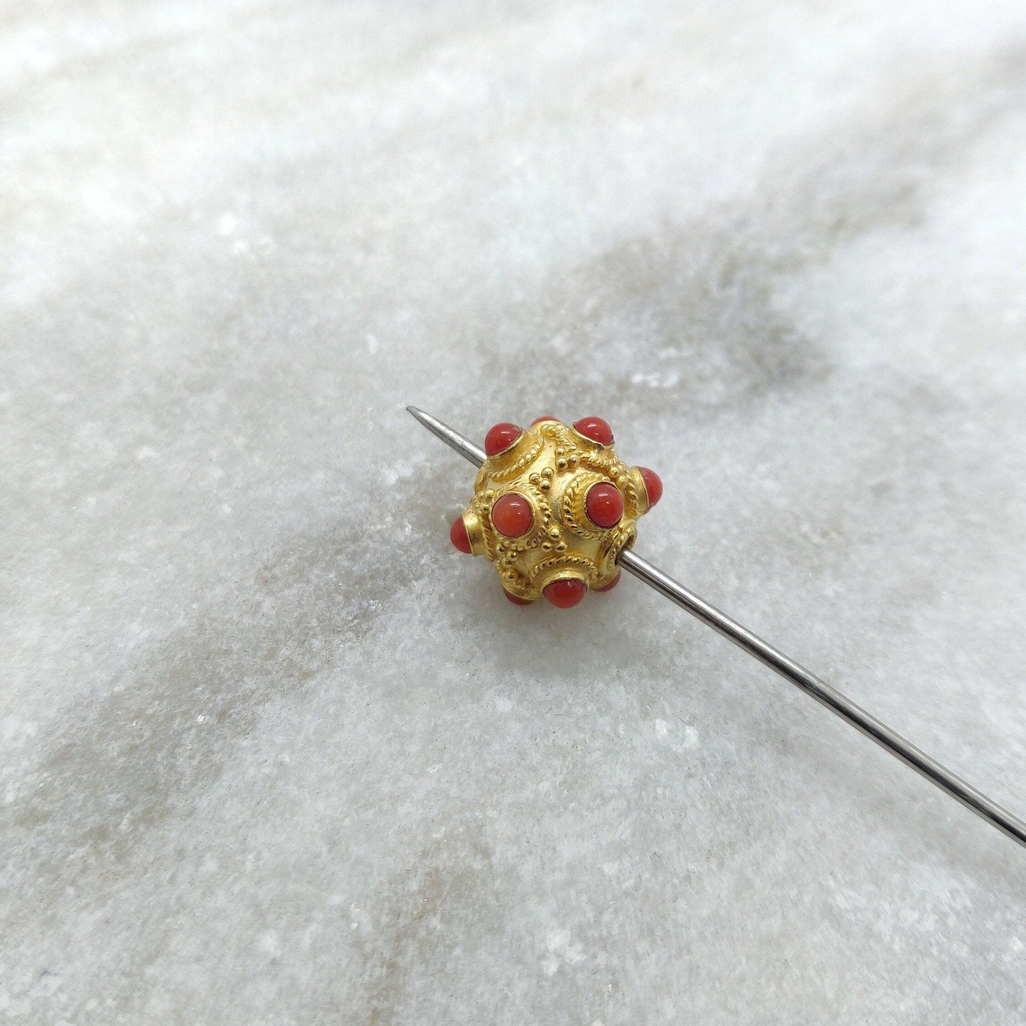 18 Carat Gold Coral Rondelle Beads