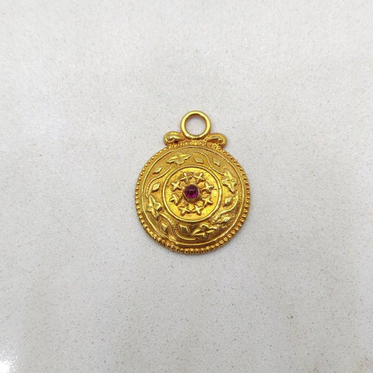 18k Solid Yellow Gold Ruby Round Pendant - view 3