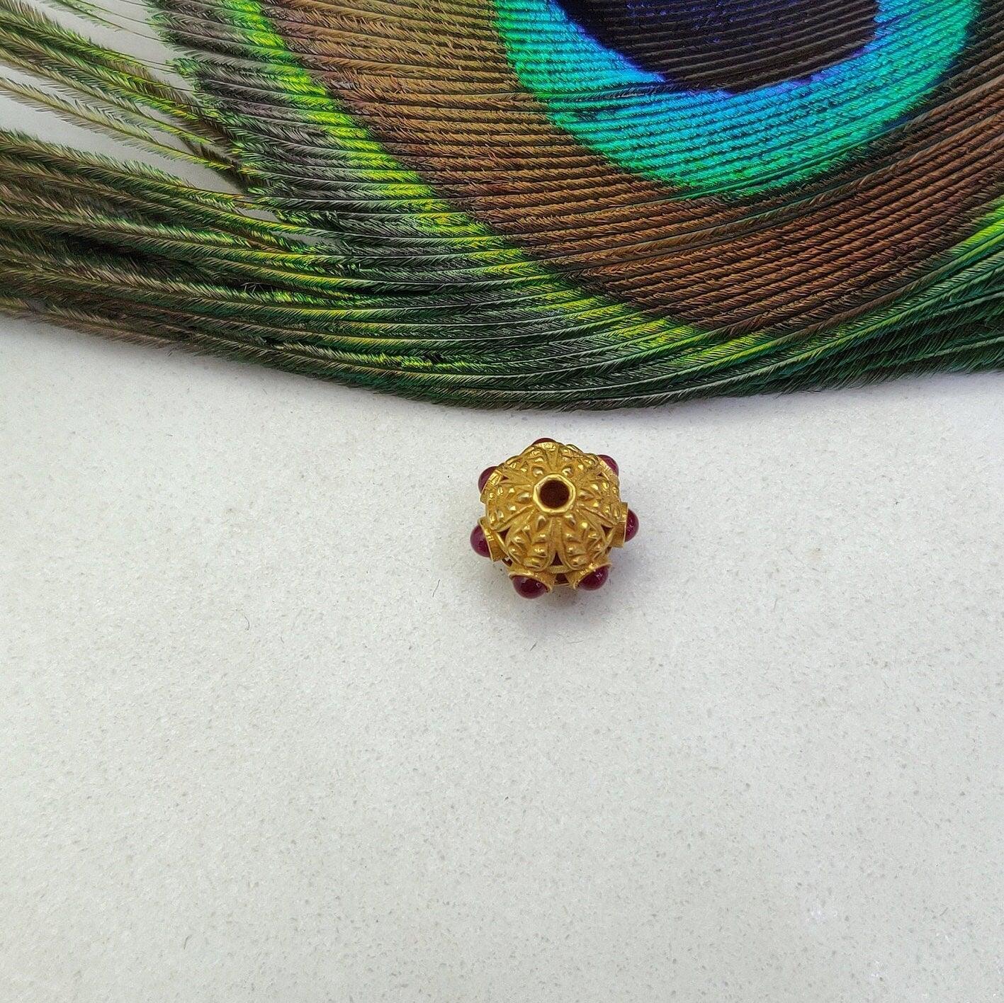 18K Gold Ruby Ball Spacer Beads 10x9mm