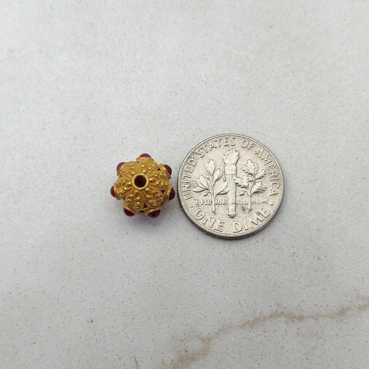 18K Gold Ruby Ball Spacer Beads 10x9mm