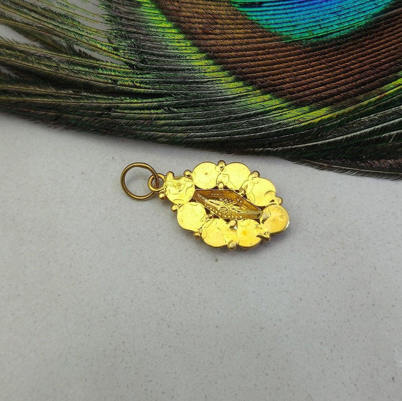 18k Solid Yellow Gold Multi-Gemstone Oval Pendant