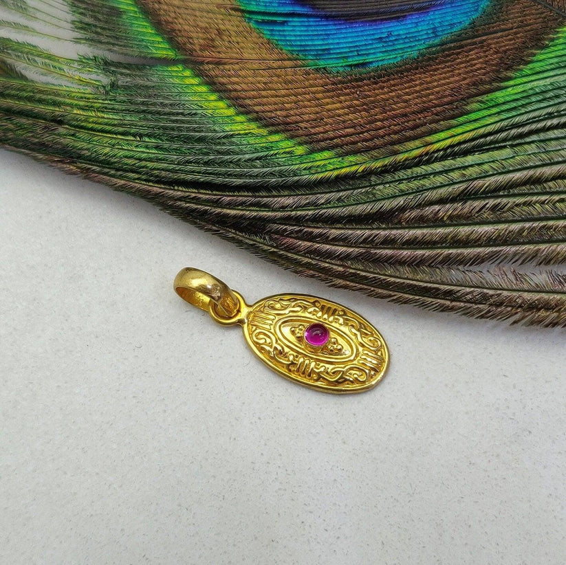 Vintage 18k Solid Gold Ruby Gemstone Pendant Jewelry