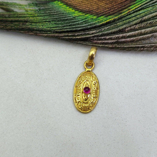 Vintage 18k Solid Gold Ruby Gemstone Pendant Jewelry