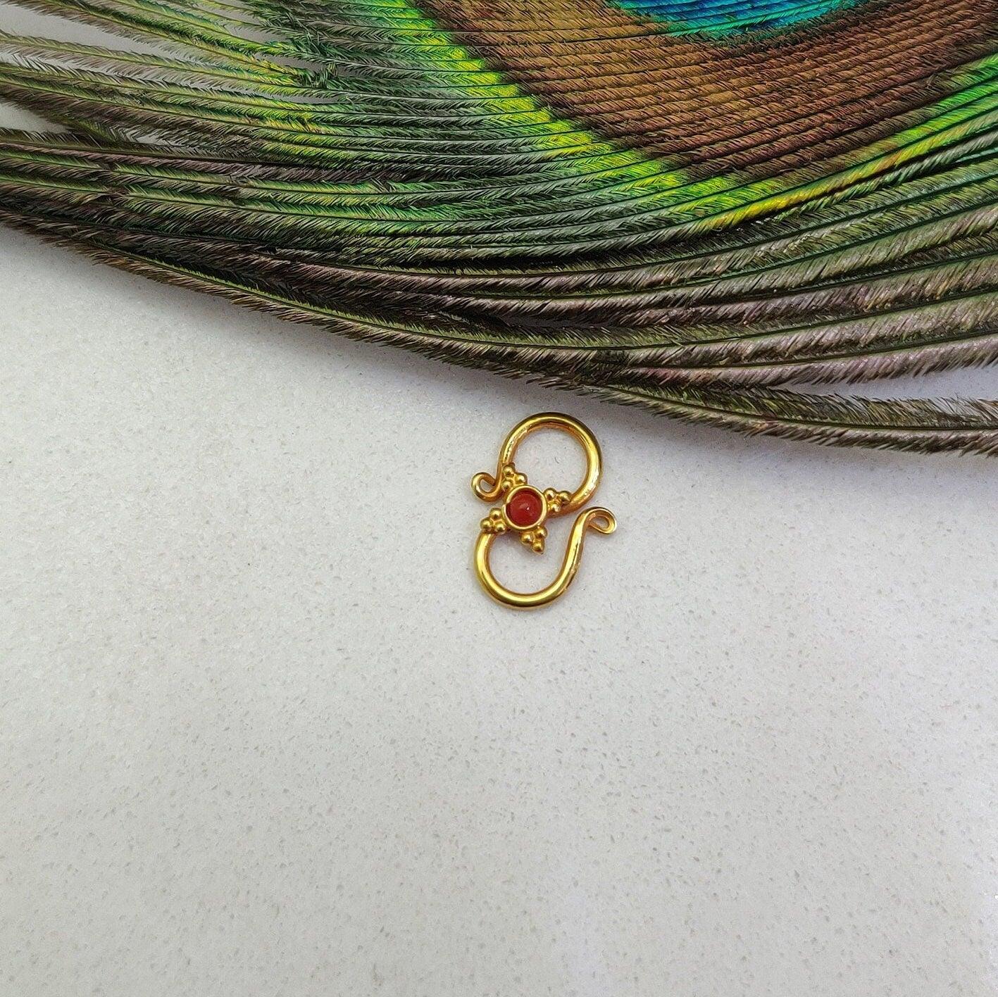 18KT Gold Coral Stone S-Clasp Finding 12mm: Natural