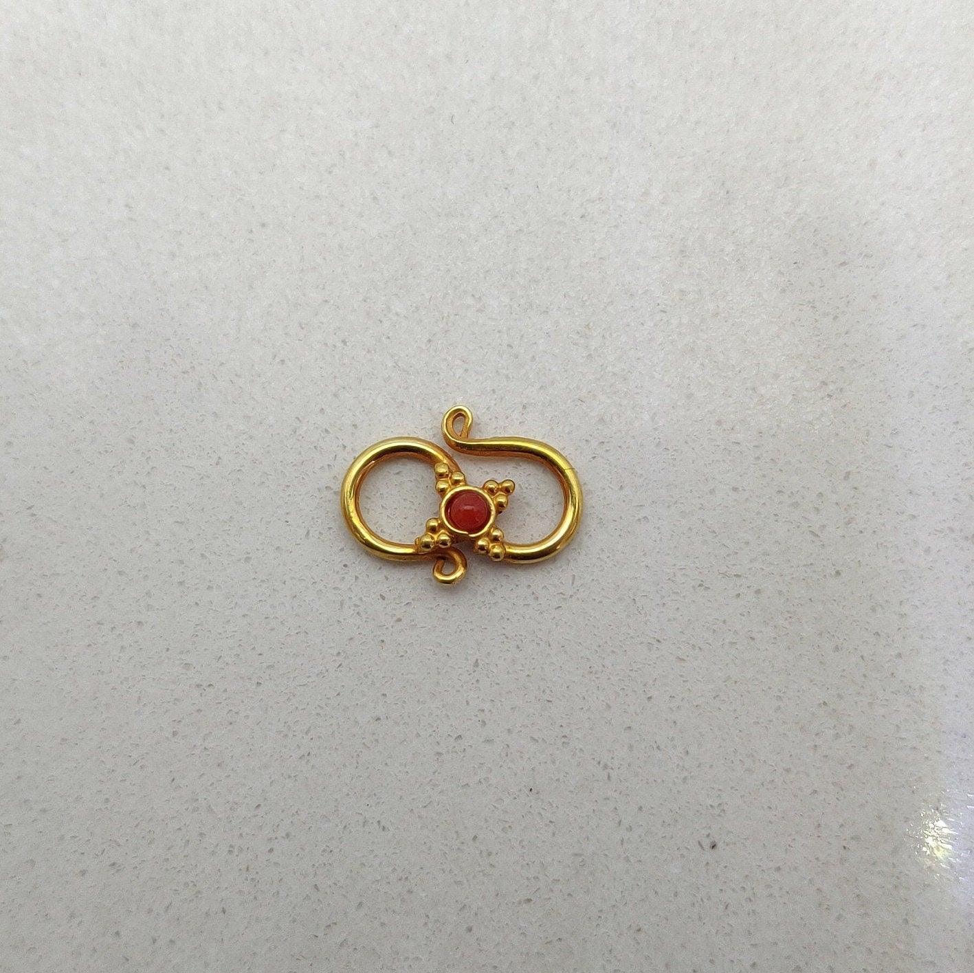 18KT Gold Coral Stone S-Clasp Finding 12mm: Natural