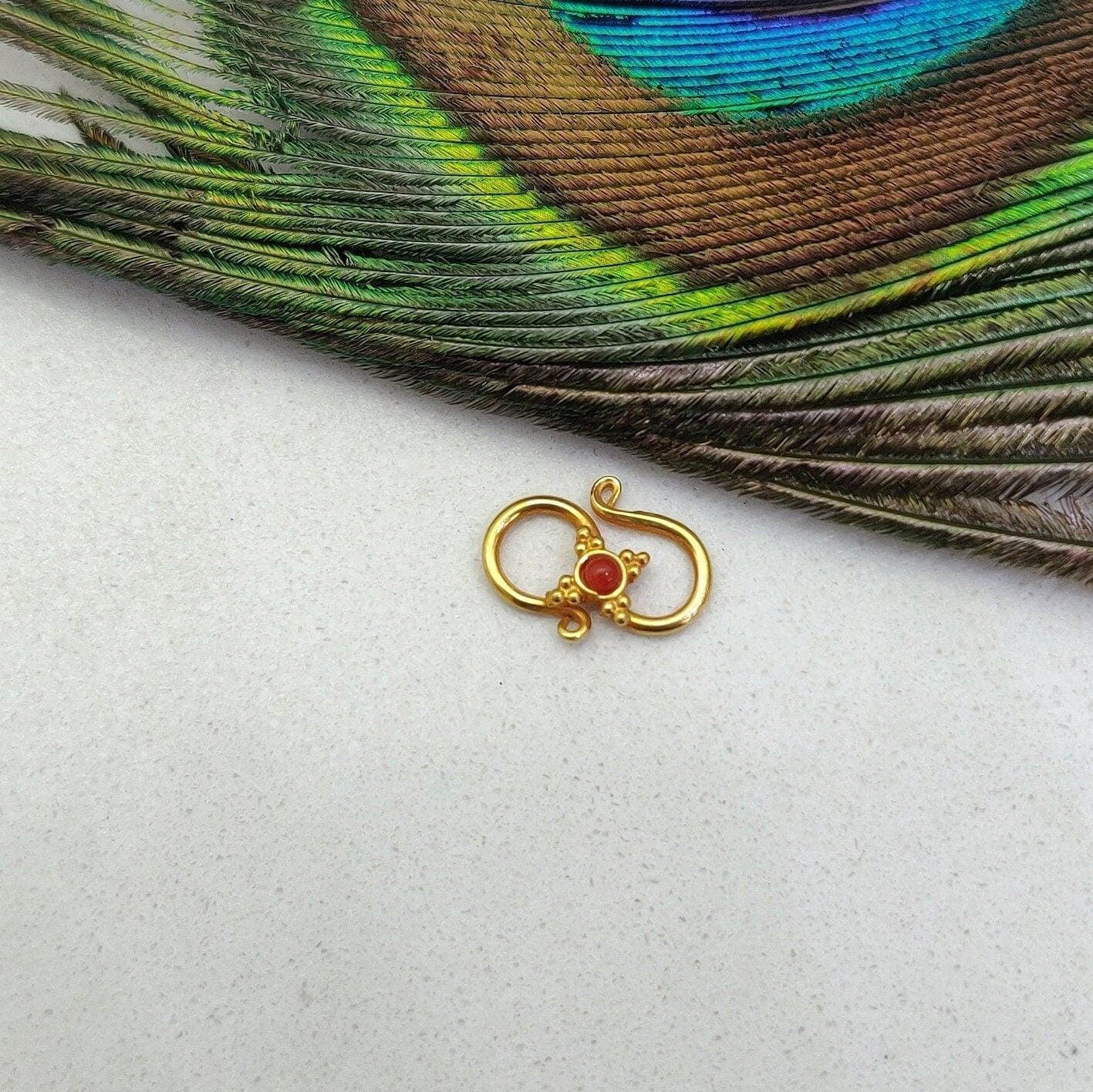 18KT Gold Coral Stone S-Clasp Finding 12mm: Natural