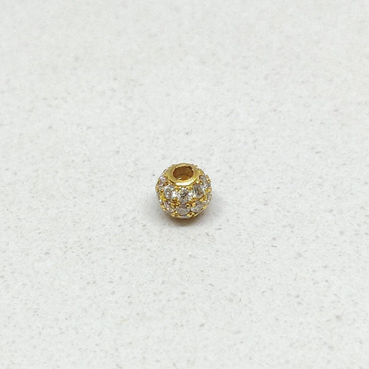 14k Solid Yellow Gold Pave Diamond Ball Beads 4 mm - view 3