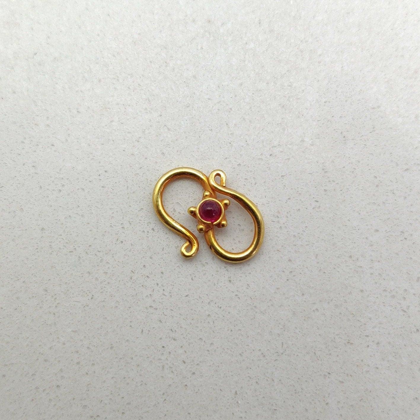 18 Karat Gold Ruby Gem Studded S Clasp Hook Finding: Red