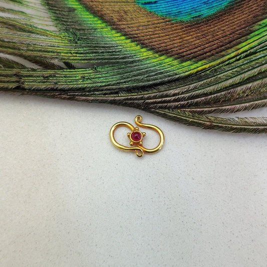 18 Karat Gold Ruby Gem Studded S Clasp Hook Finding: Red