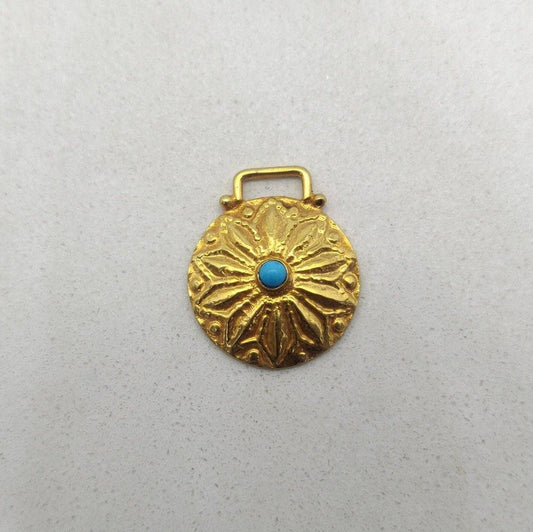 18k Solid Yellow Turquoise Statement Pendant - view 3