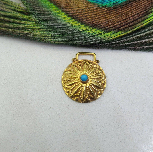 18k Solid Yellow Turquoise Statement Pendant