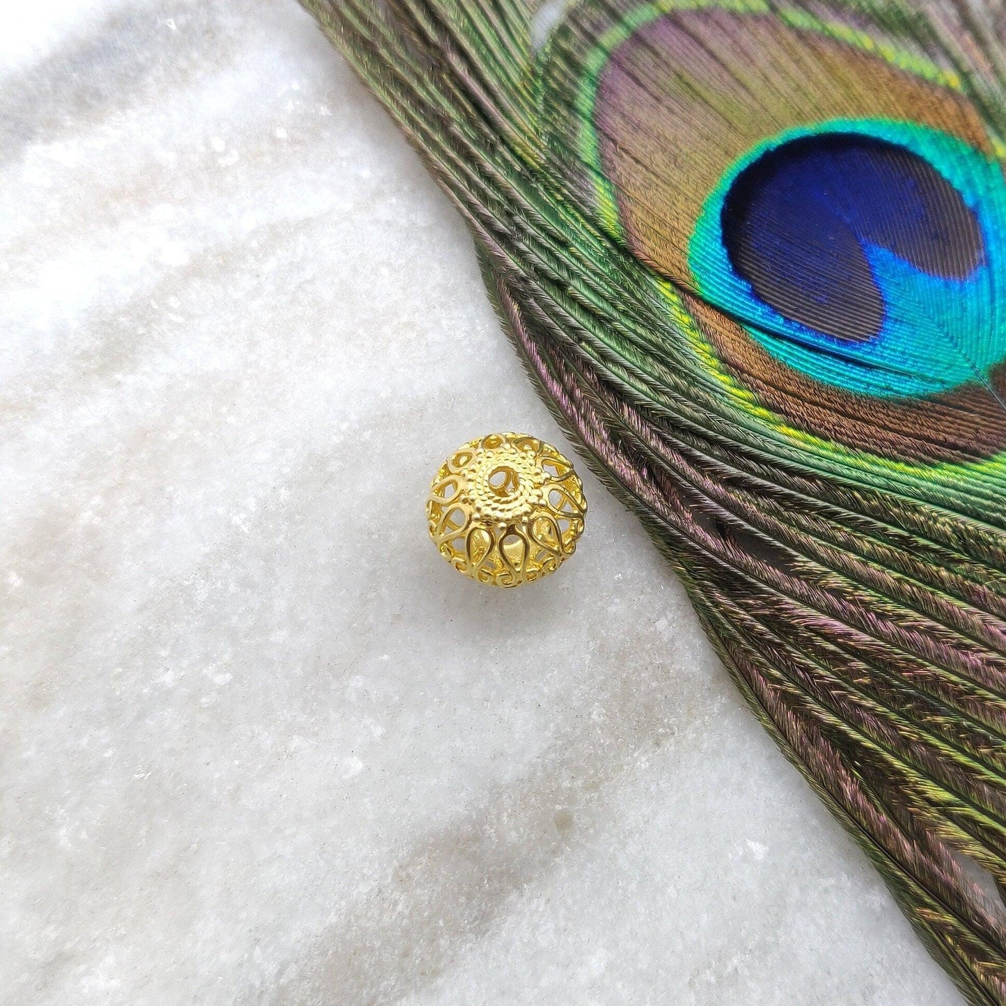 18K Solid Yellow Gold Round Gold Spacer Bead Components 12mm