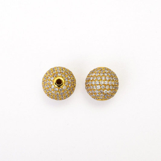 Diamond Beads Ball 14k Yellow Gold Pave Finding 8MM - SAR Gems