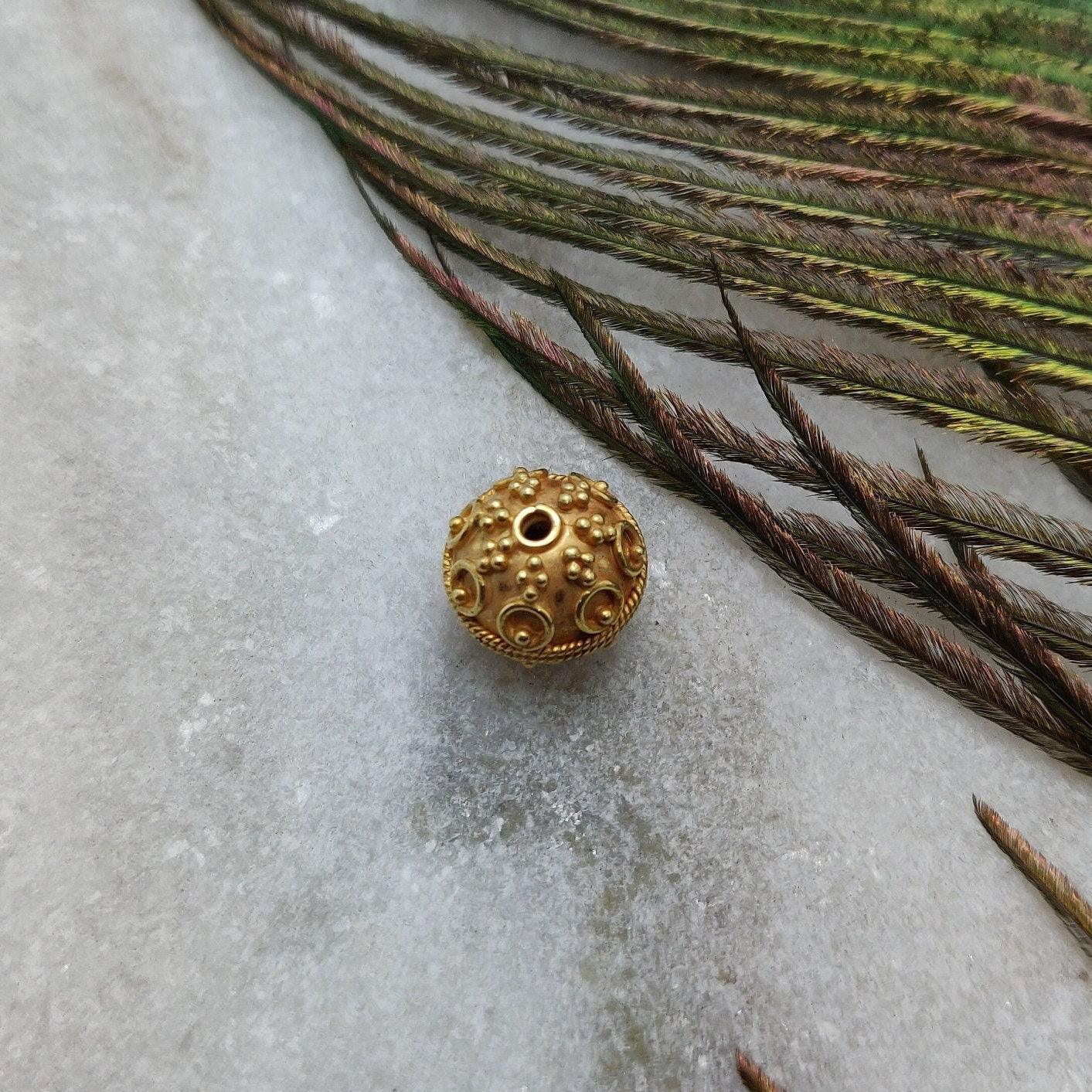 18 Karat Solid Yellow Gold Antique Ball Gold Spacer Bead Components 10mm