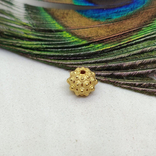 18K Yellow Gold Sphere Fancy Spiky Round Beads 10mm