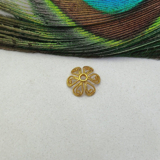 18K Yellow Gold-Plated Filigree Flower Bead Cap DIY Craft 12mm