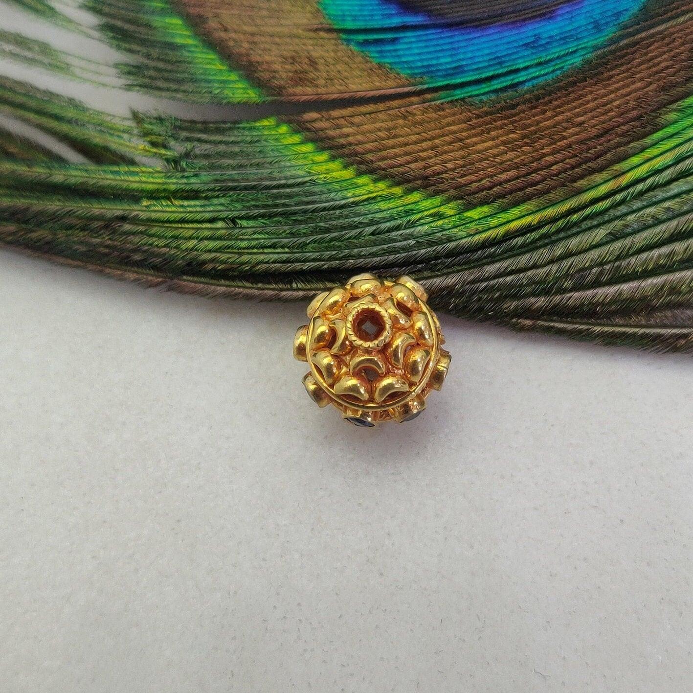 18 Karat Gold Stone Studded Oval Spacer Beads 15x11mm