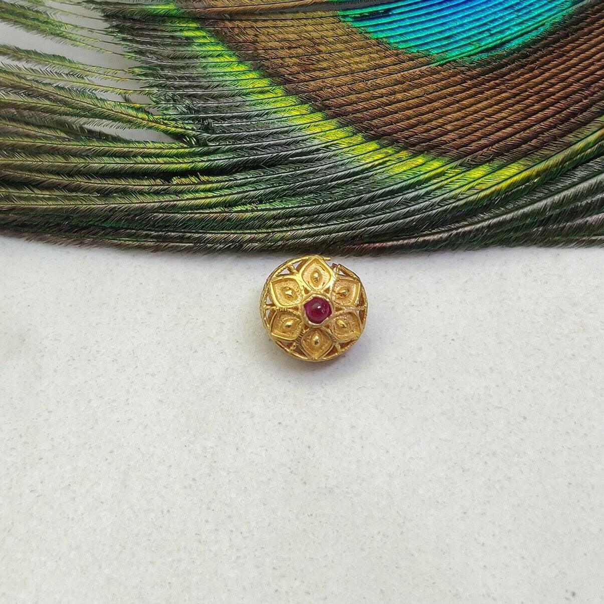 18 Carat Gold Fancy Flower Engraved Gemstone Rondelle Beads