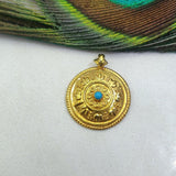 18k Solid Yellow Gold Turquoise Antique Round Pendant