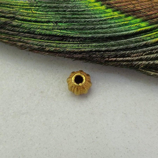 18 Karat Solid Yellow Gold Oval Corrugated Gold Spacer Bead Components 5.5x5mm