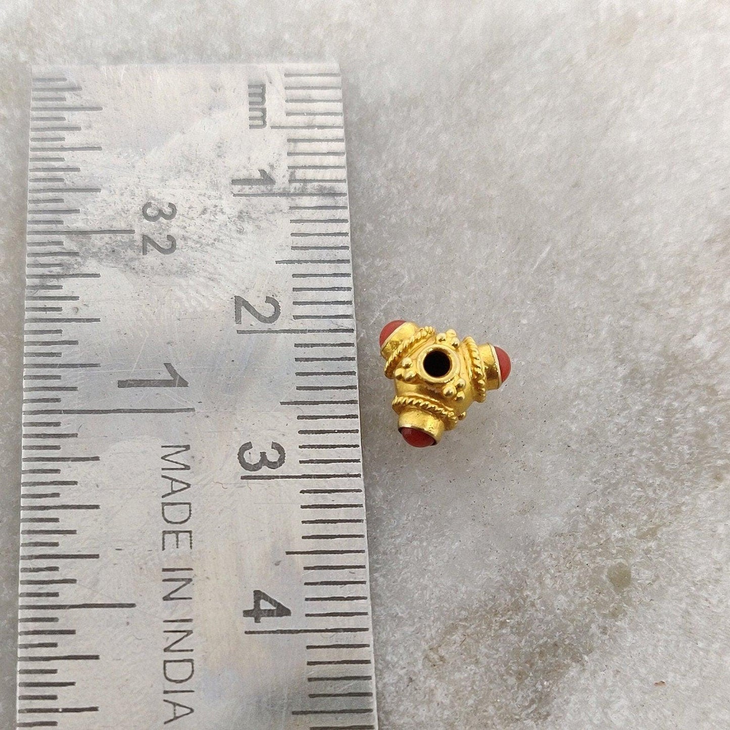 18 Karat Gold Spacer Beads Coral Stone Triangle DIY Craft