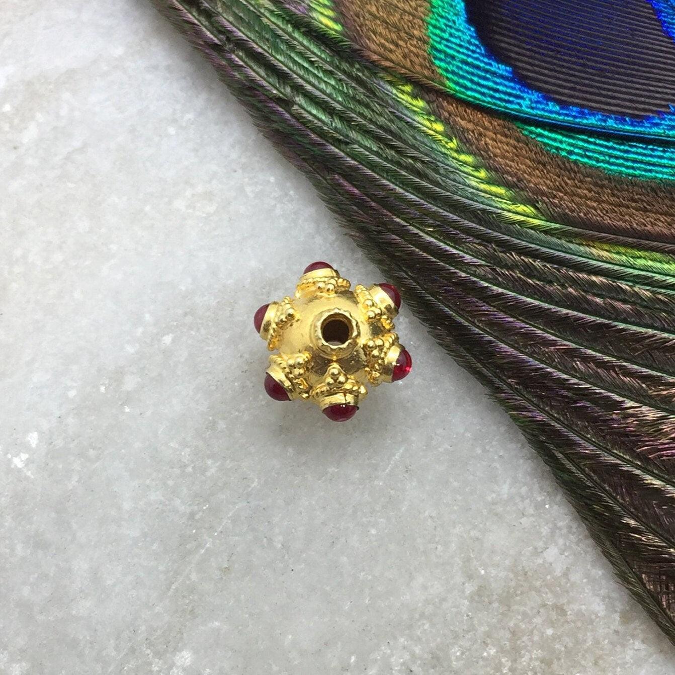 18 Karat Gold Rondelle Ruby Stone Spacer Beads Finding