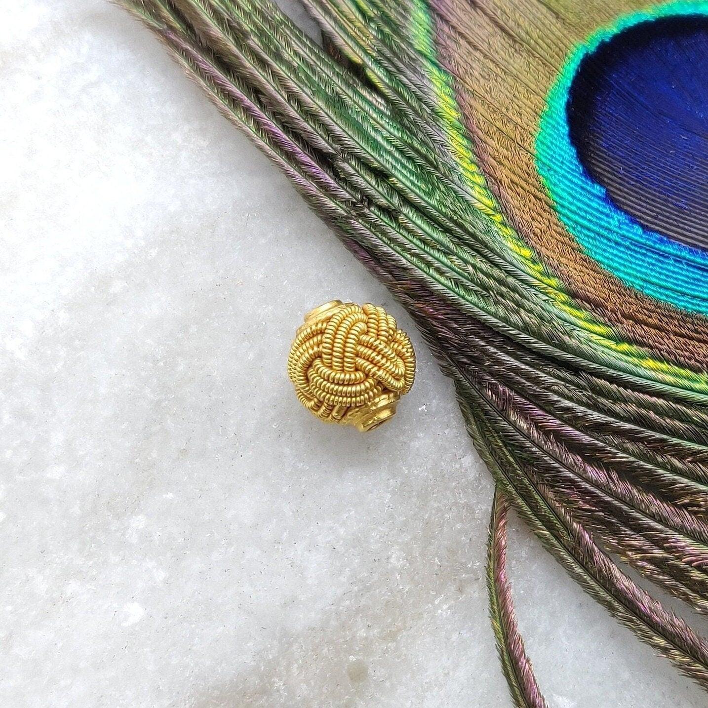 18K Solid Yellow Gold Vintage Knot Gold Spacer Bead Components 9.5x9mm for Antique Style Jewelry