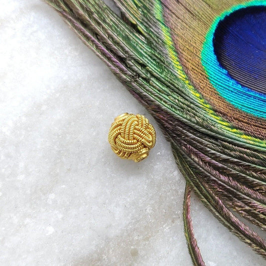 18K Solid Yellow Gold Vintage Knot Gold Spacer Bead Components 9.5x9mm for Antique Style Jewelry