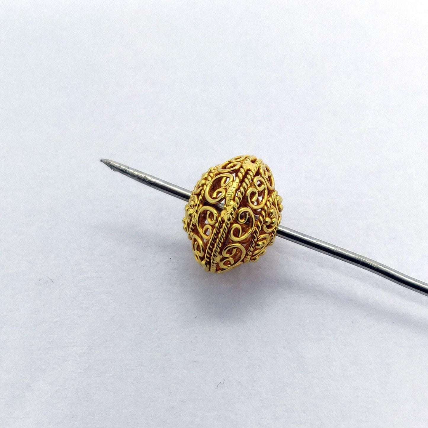 18K Gold Filigree Rondelle Spacer Beads 10x13mm