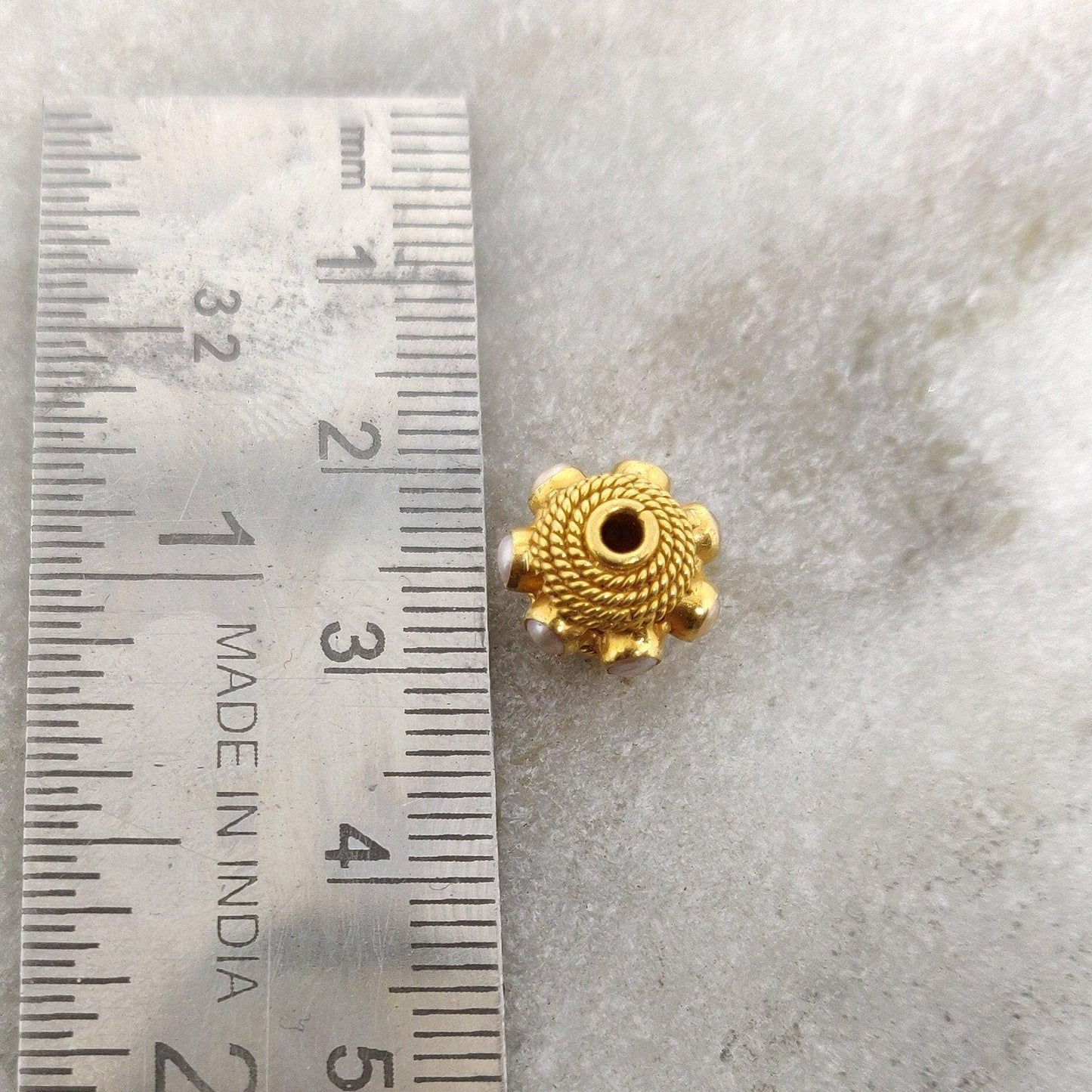 18K Gold Engrave Pearl stone Rondelle Spacer Bead 10mm