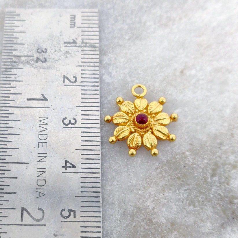 18K Solid Gold Floral charm Pendant For Her
