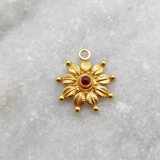 18K Solid Gold Floral charm Pendant For Her - view 3