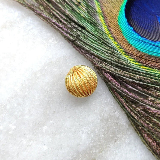 18 Karat Solid Yellow Gold Fluted Round Gold Spacer Bead Components 11mm