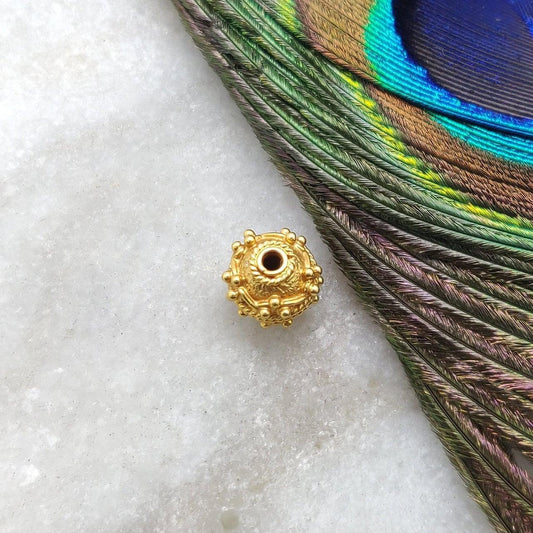 18 Karat Solid Yellow Gold Antique Round Gold Spacer Bead Components