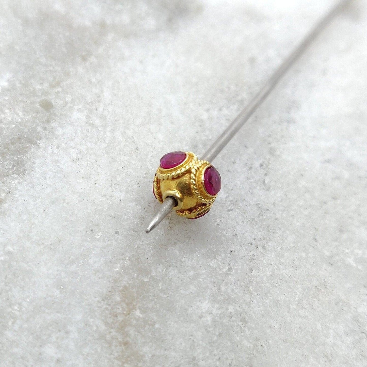 18K Gold Rondelle  Ball Bead Spacer With Ruby Stone 7mm