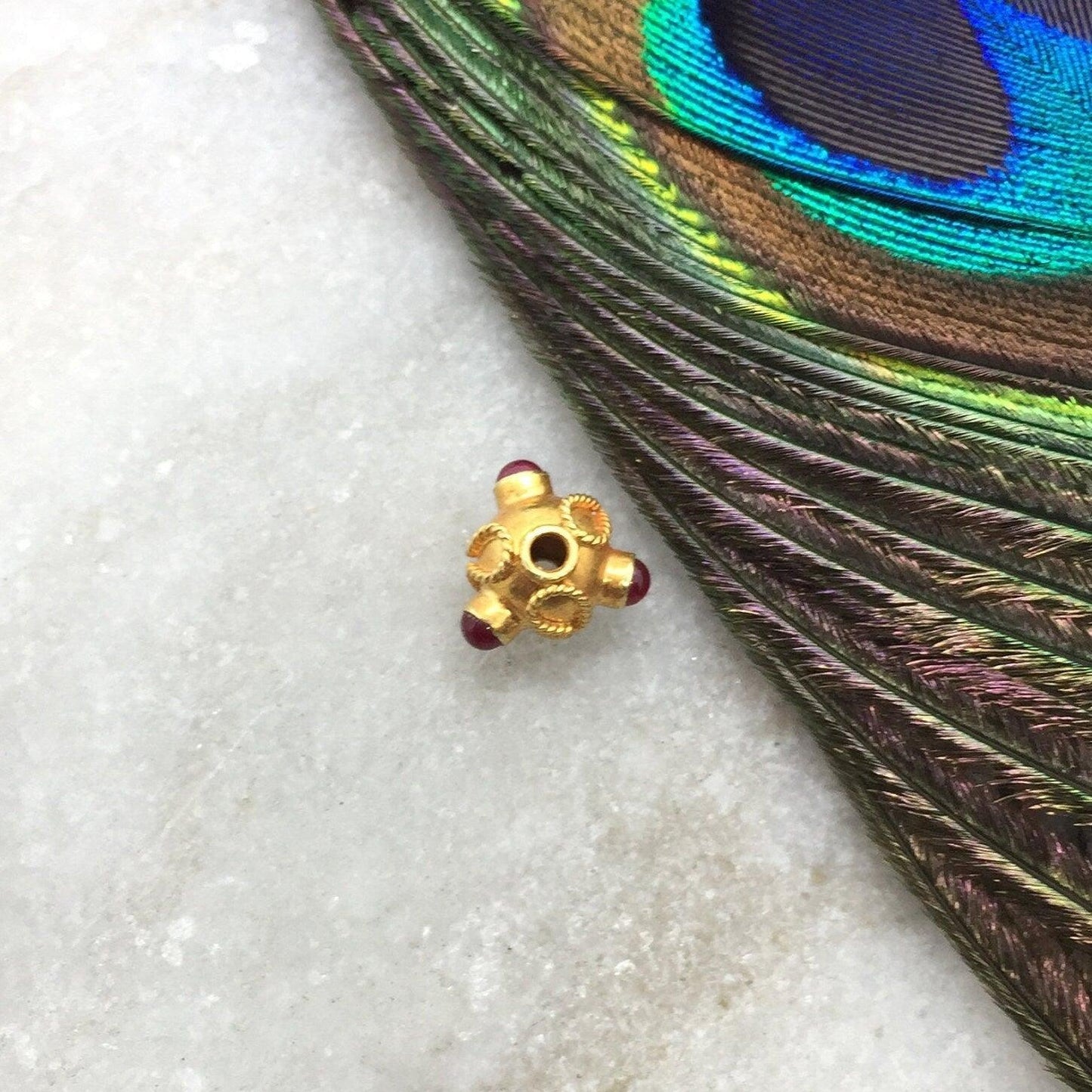 18 Karat Gold Ruby Antique Spacer Beads 7mm