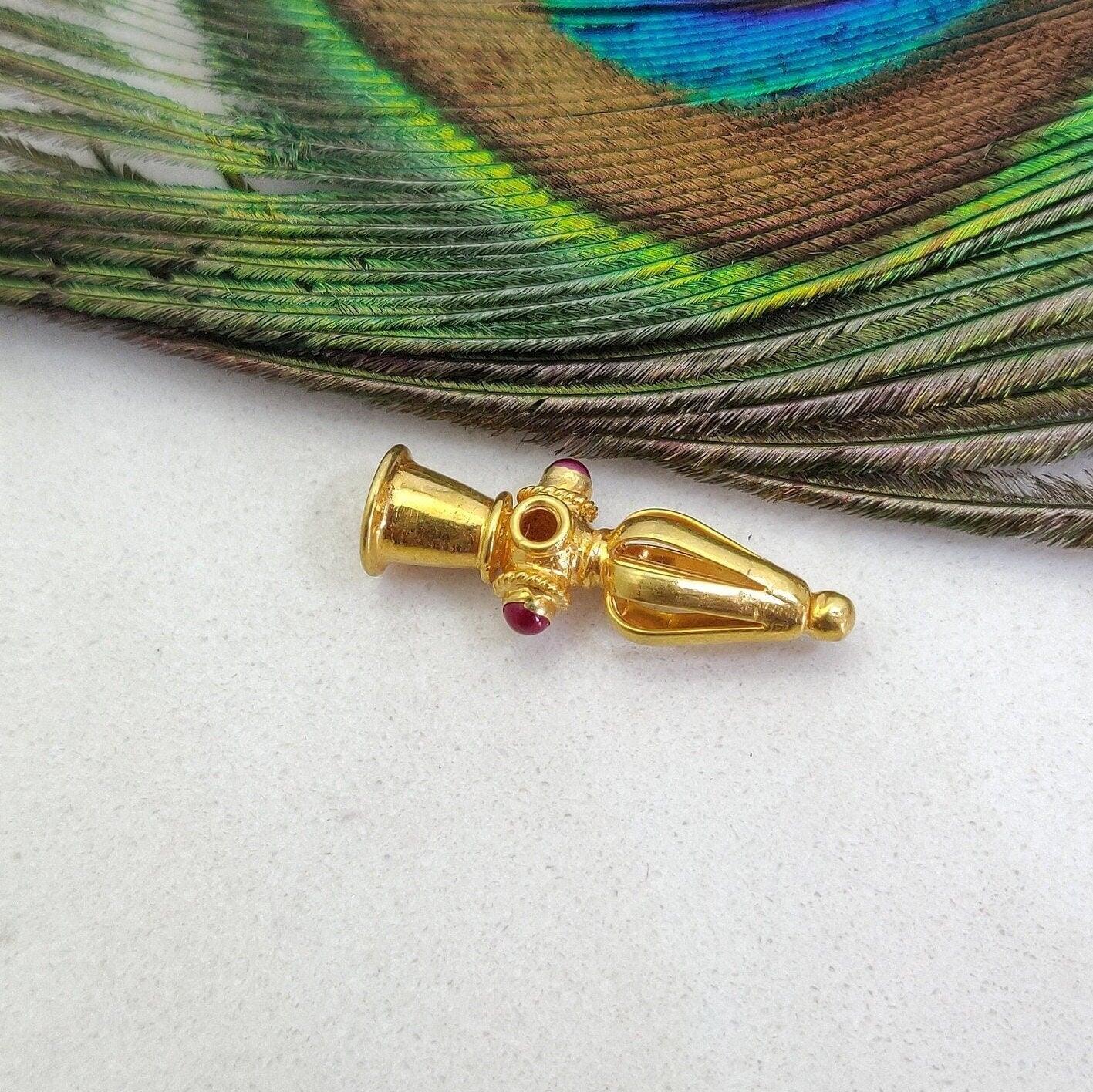 18K Solid Yellow Gold Fancy Tower Lock Charm Beads
