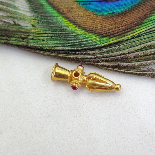 18K Solid Yellow Gold Fancy Tower Lock Charm Beads