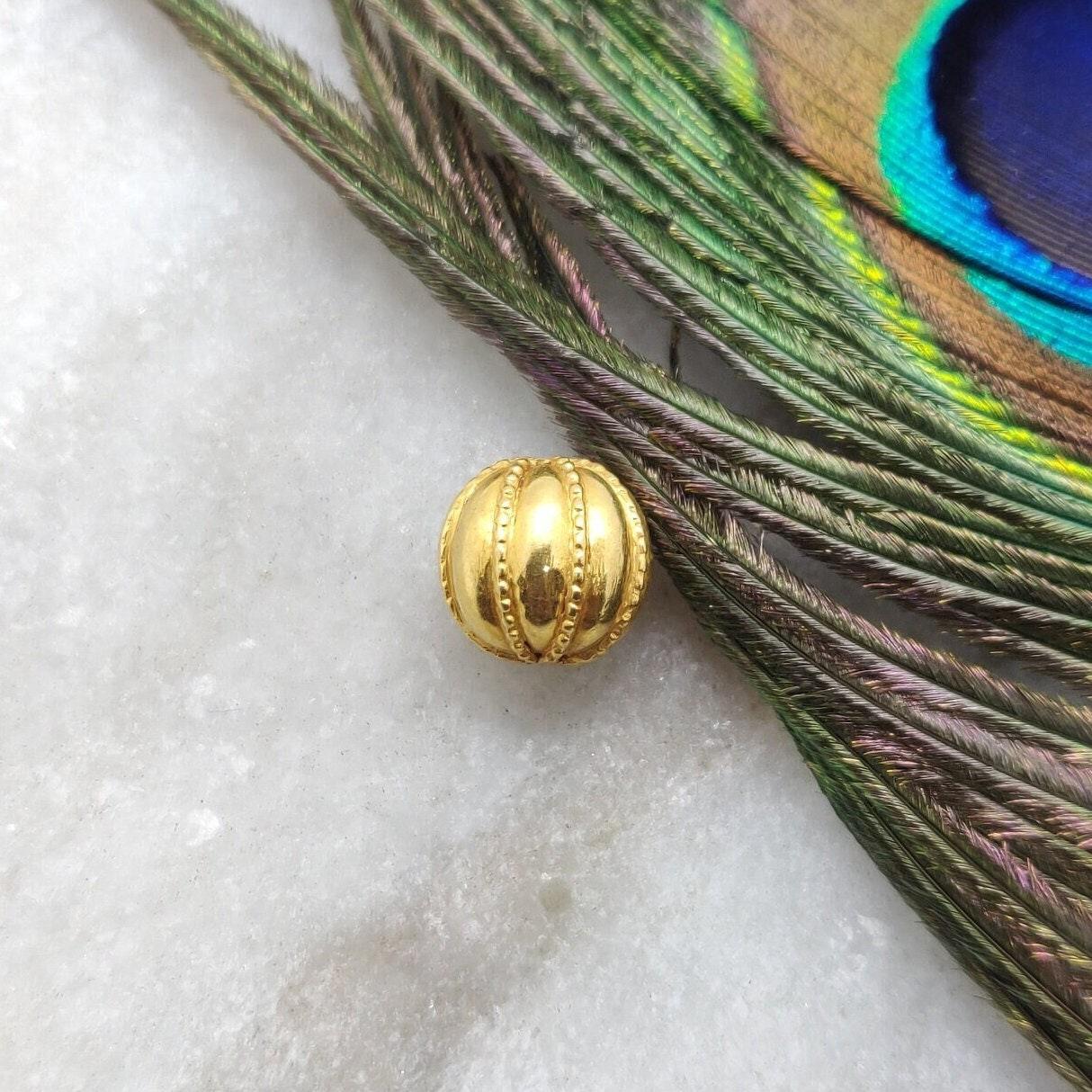 18 Karat Solid Yellow Gold Melon Ball Gold Spacer Bead Components 9.5mm