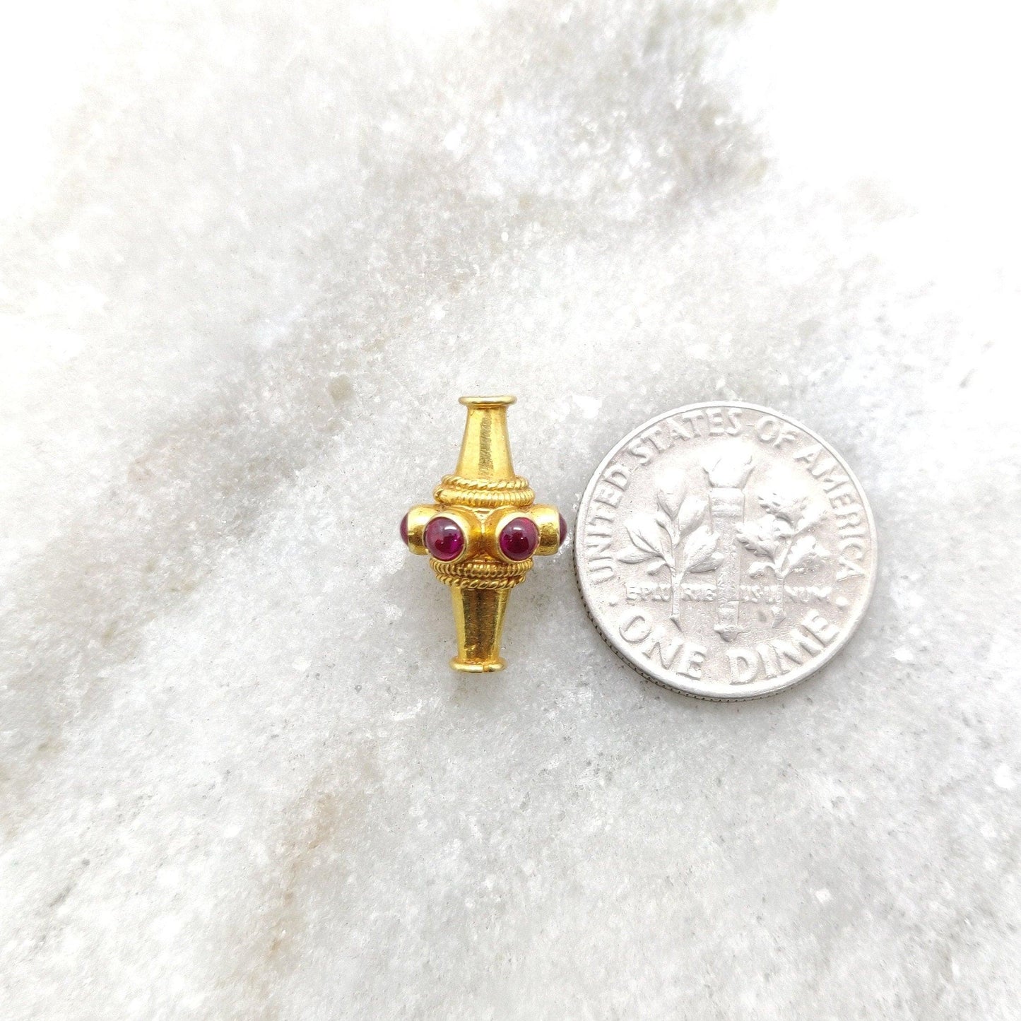 18K Gold Ruby Fancy Tube Beads - 10X15 MM