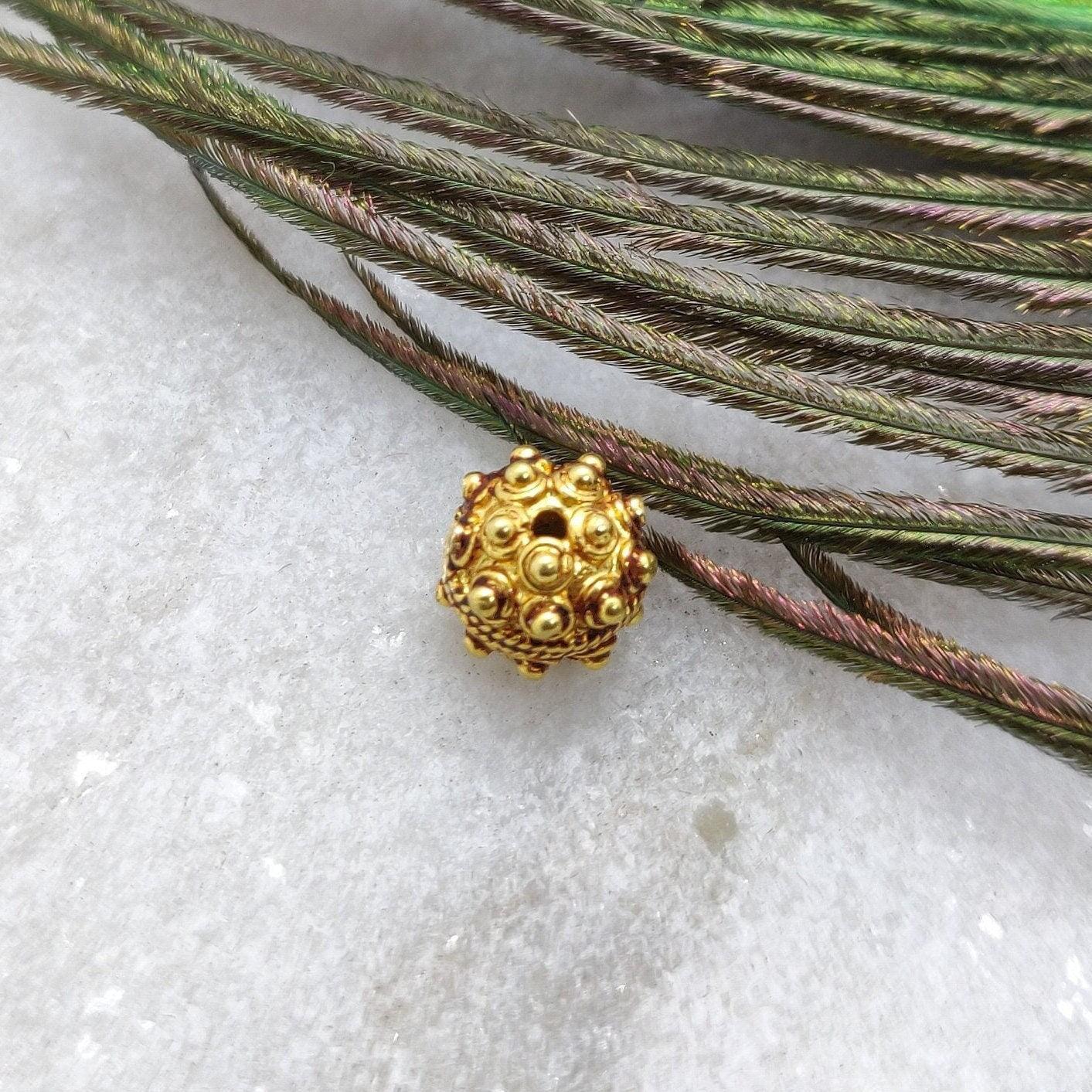 18KT Solid Yellow Gold Round Textured Gold Spacer Bead Components 7mm
