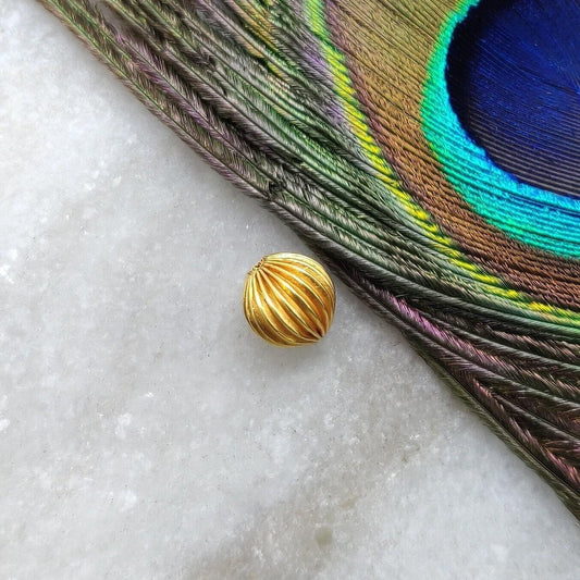 18KT Yellow Gold Fluted Round Ball Gold Spacer Bead Components 8mm