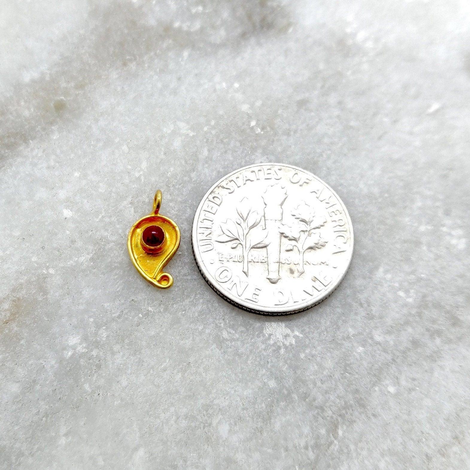 18k Solid Yellow Gold Stone Studded Leaf Charm 11x6mm - Sar Gems