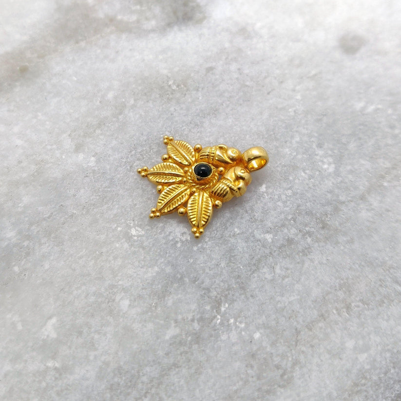 18k Solid Yellow Gold Antique Stone Charm Pendant