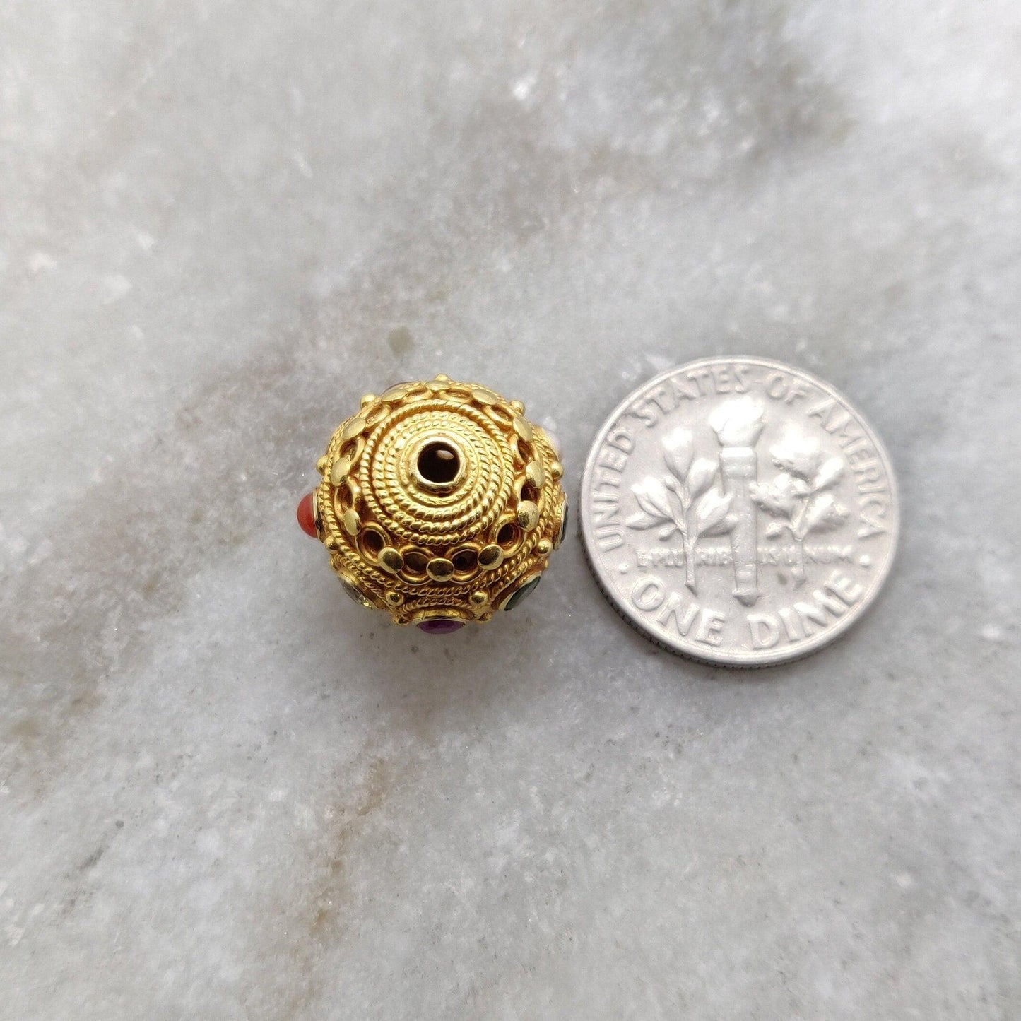 18KTT Solid Yellow Navratan Round Fancy Spacer Beads 12.5mm