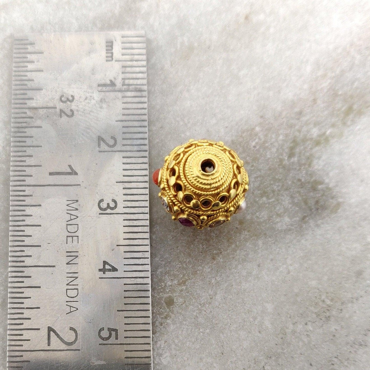 18KTT Solid Yellow Navratan Round Fancy Spacer Beads 12.5mm