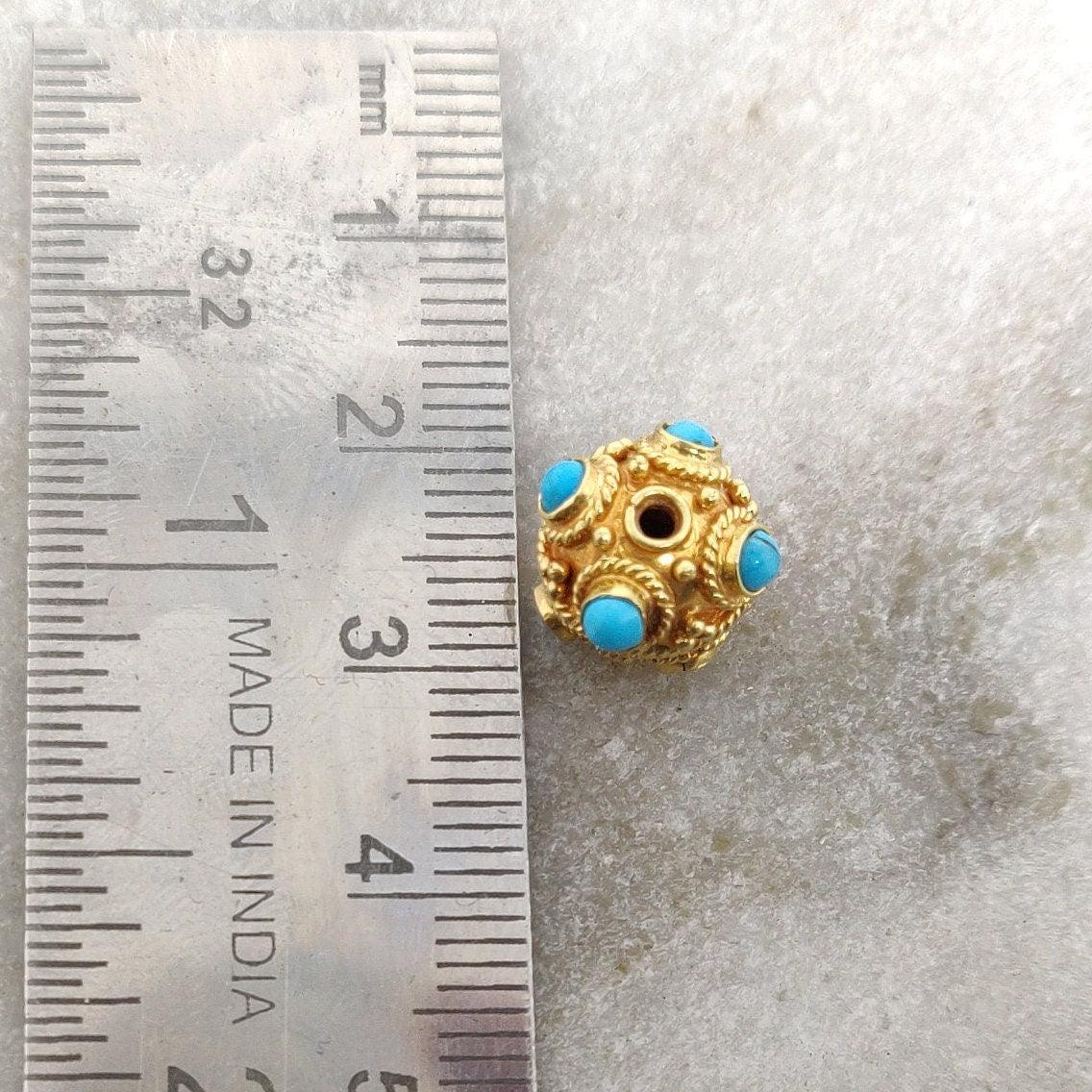 18 Carat Gold Turquoise Filigree Spacer Ball Beads