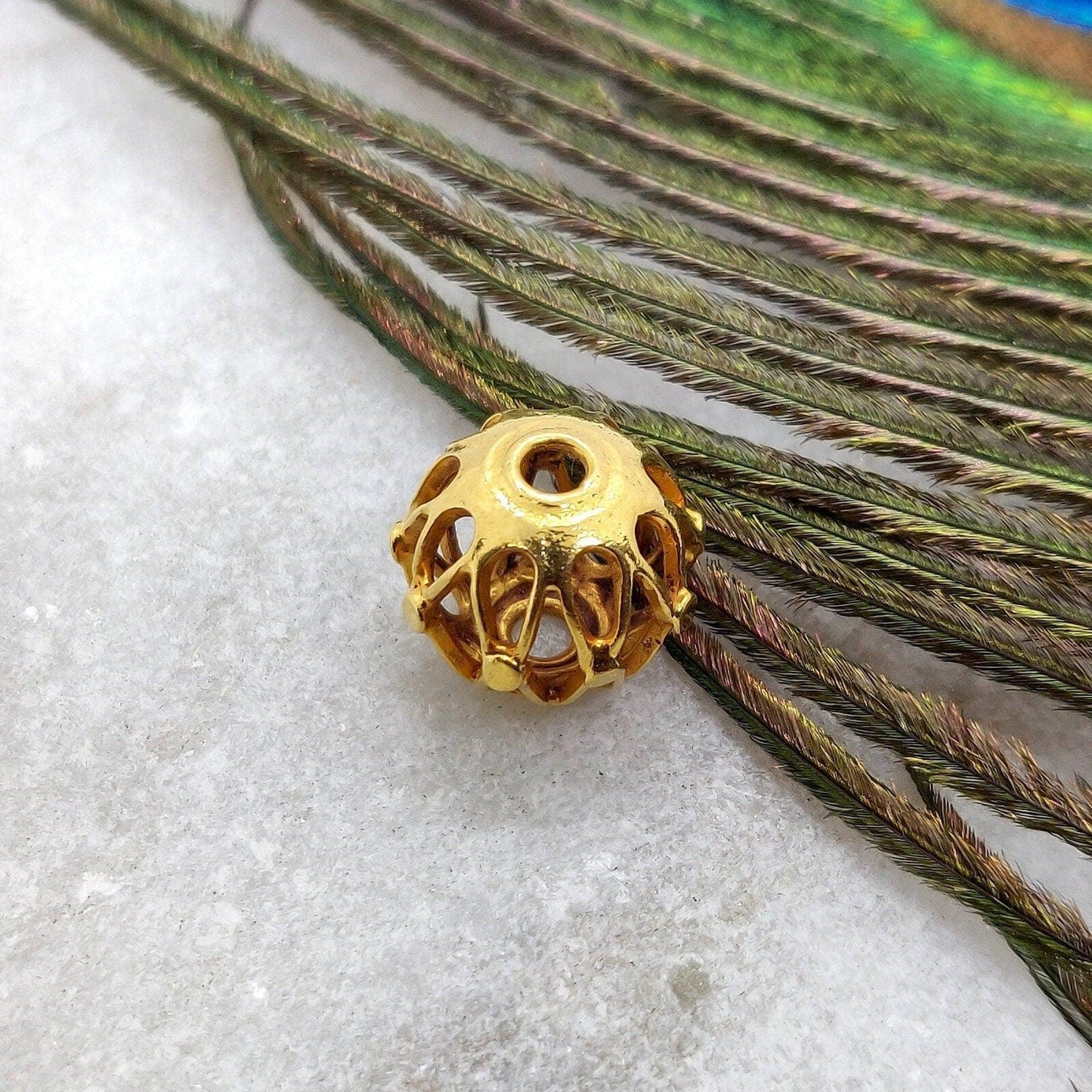 18 Carat Yellow Gold Rondelle Carved Gold Spacer Bead Components 12mm